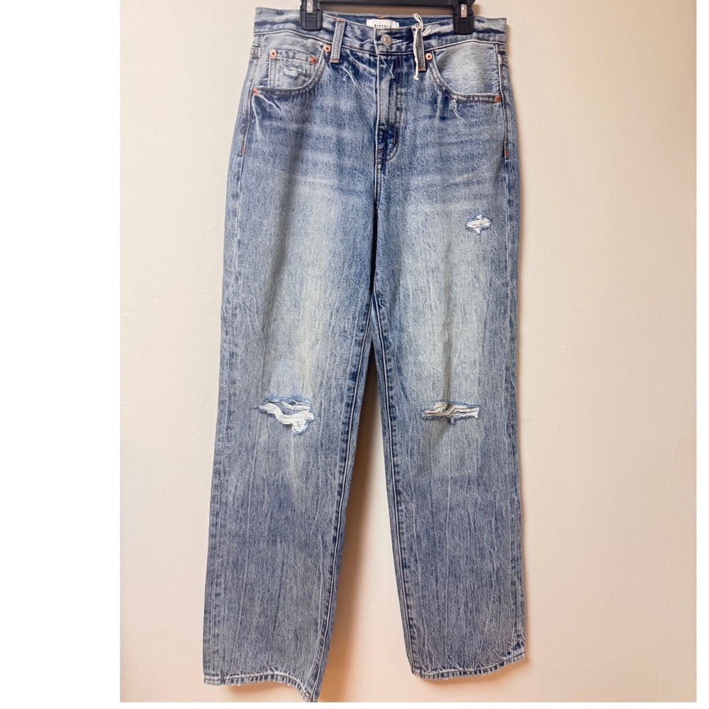 Pistola Womens High Rise Distressed Straight Leg Jeans Light Wash Size 26